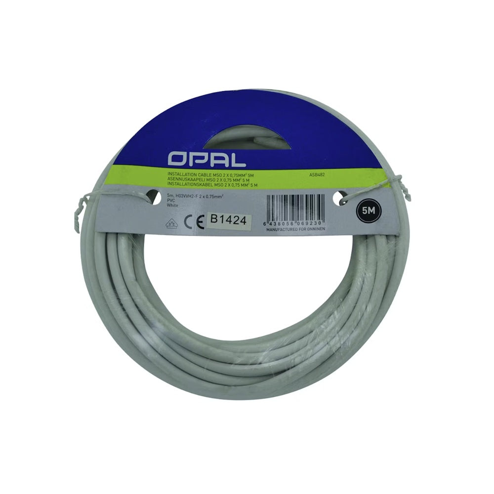 Asennuskaapeli Opal MSO 2x0,75mm2, 25m, valkoinen