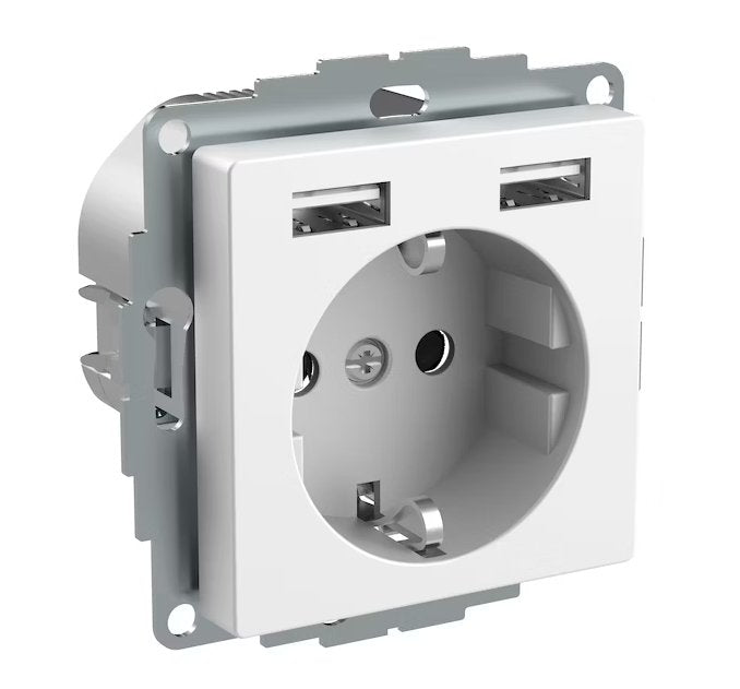Pistorasia Schneider Electric Exxact 1-osainen 2x USB Lataus 2.4 Valkoinen