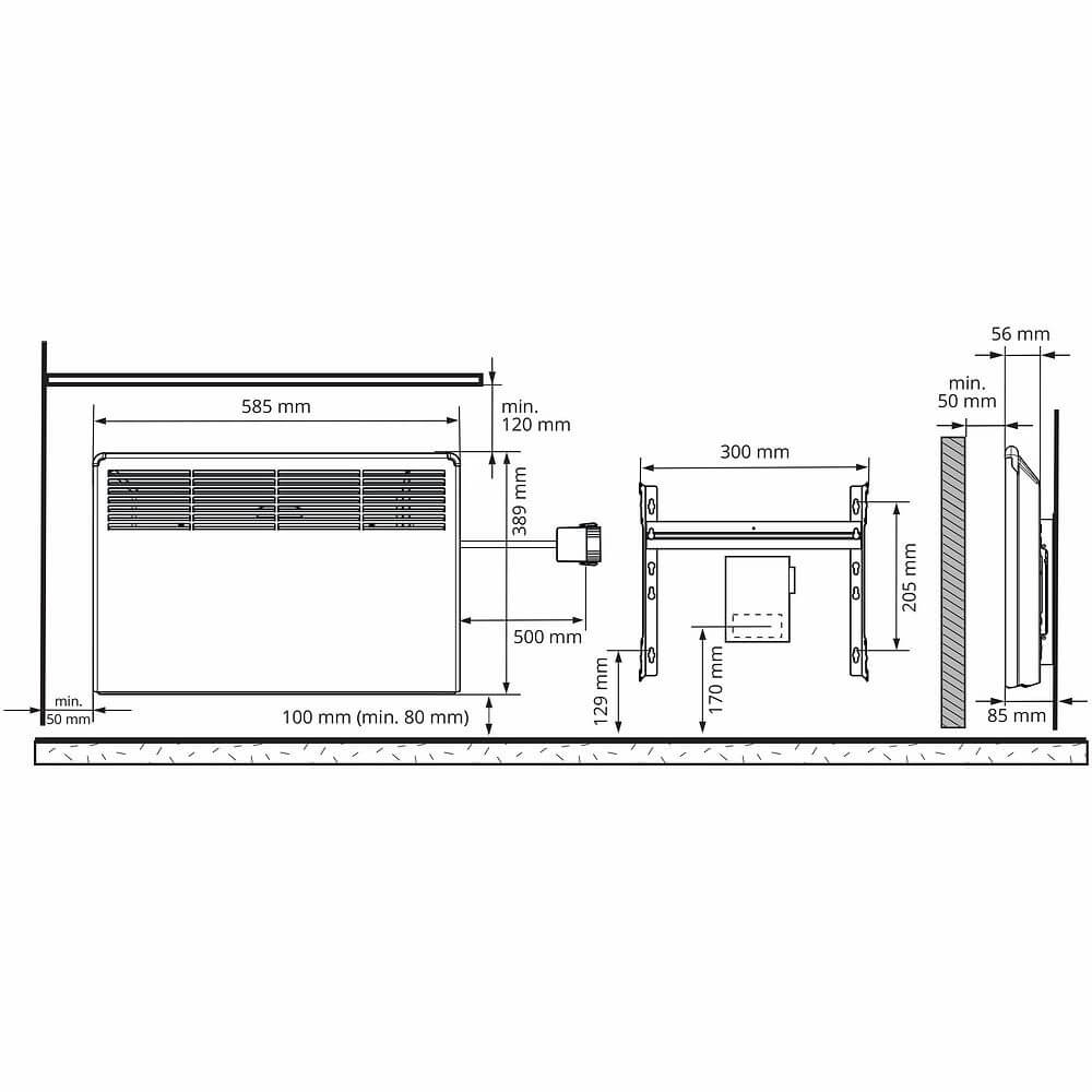 Lämmitin Ensto BETA BT 500W 39x59cm kytkentärasialla