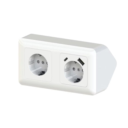 Pistorasia Opal Kulma, 2-osainen, USB A + USB C, valkoinen