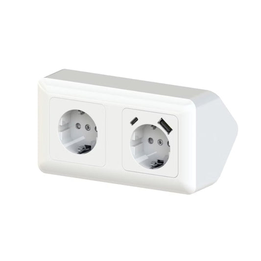 Pistorasia Opal Kulma, 2-osainen, USB A + USB C, valkoinen